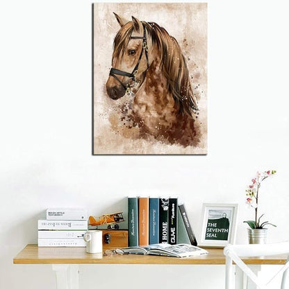 Abstract Wall Art Horse Canvas Pictures Watercolor Painting Prints Modern Abstract Animal Vintage Canvas Artwork Rustic Contemporary Wall Art Framed Ready to Hang 12" x 16"