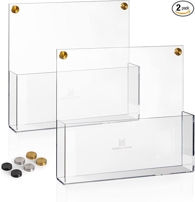 Premium Clear Acrylic Wall File Organizer 2-Pack | Mail Holder Wall Mount | Office Document Sorter with 3 Screw Cap Colors