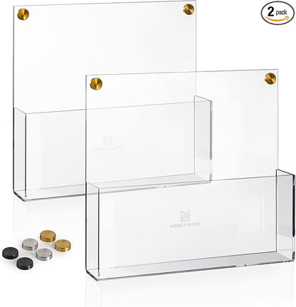 Premium Clear Acrylic Wall File Organizer 2-Pack | Mail Holder Wall Mount | Office Document Sorter with 3 Screw Cap Colors