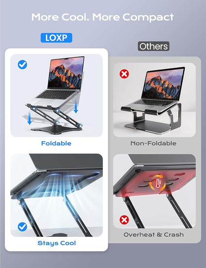 LOXP Adjustable Laptop Stand for Desk, Metal Foldable Laptop Riser Holder, Portable Ventilated Cooling Desk Book Shelf, Ergonomic Computer Notebook Stand Compatible with 10-15.6" Laptops