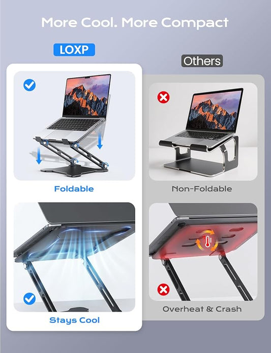 LOXP Adjustable Laptop Stand for Desk, Metal Foldable Laptop Riser Holder, Portable Ventilated Cooling Desk Book Shelf, Ergonomic Computer Notebook Stand Compatible with 10-15.6" Laptops