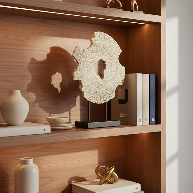 Modern Abstract Decorative Sculpture, Dining Living Room Desk Decor,Geometric Home Decor Statues,Shelf Top Decor Aesthetics, Wood Grain White