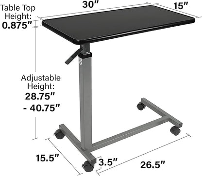 Vaunn Medical Cart Pneumatic Adjustable Overbed Table with Wheels – Rolling Bedside Table for Hospital, Portable Standing Cart & Laptop Desk for Bed, Couch, Wheelchair