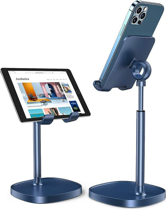LISEN Cell Phone Stand,Angle Height Adjustable Stable Cell Phone Stand for Desk,Sturdy Aluminum Metal Phone Holder (Blue)