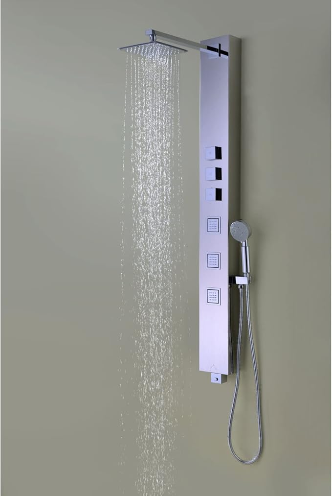 ANZZI Shower Head Panel 53", Tower System, Polished Chrome Stainless Steel Metal 3 Turbo Jetted & Multi Functional, High Pressure Jet + Rainfall + Handheld Wand Combo, Wall Mount (SP-AZ015)