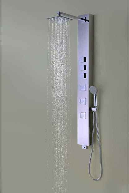 ANZZI Shower Head Panel 53", Tower System, Polished Chrome Stainless Steel Metal 3 Turbo Jetted & Multi Functional, High Pressure Jet + Rainfall + Handheld Wand Combo, Wall Mount (SP-AZ015)