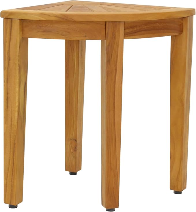 AquaTeak 15.5" Kai Corner Teak Shower Bench - Shower Stool with Elevated Height for Bathroom - Durable Water Resistant Shower Chair - Shaving Foot Rest - Indoor & Outdoor Use