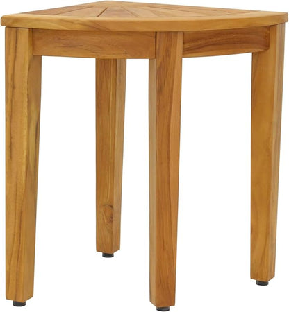 AquaTeak 15.5" Kai Corner Teak Shower Bench - Shower Stool with Elevated Height for Bathroom - Durable Water Resistant Shower Chair - Shaving Foot Rest - Indoor & Outdoor Use
