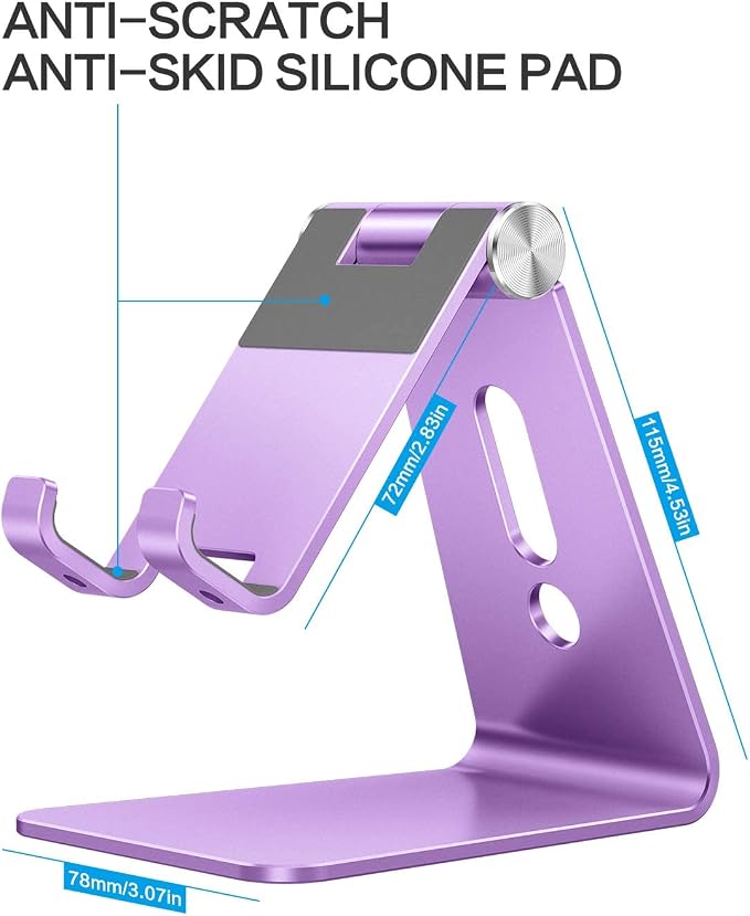 OMOTON Adjustable Cell Phone Stand, C2 Aluminum Desktop Phone Holder Dock Compatible with iPhone 15 14 13 Xs XR 8 Plus 7 6, Samsung Galaxy, Google Pixel, Android Phones, Purple