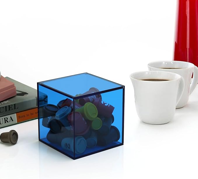 Coffee Capsule Storage Box Coffee Pod Holder Organizers Accessories Anti Dust Durable Clear Acrylic Box for House and Office Use, Blue, 5x5 In