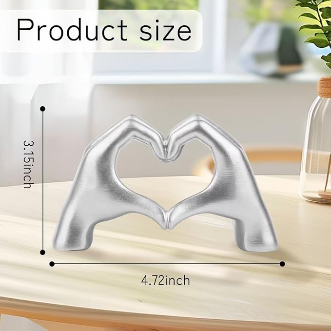 Small Silver Decor,Resin Heart Hands Sculpture for Living Room Bedroom Bookshelf Shelves Office Desk Decor,Love Finger Modern Statue for Wedding Decorations,Unique Birthday for Women Girls.