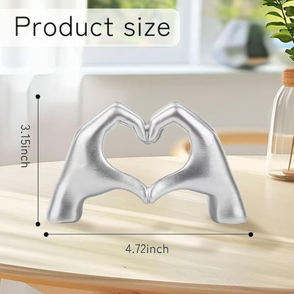 Small Silver Decor,Resin Heart Hands Sculpture for Living Room Bedroom Bookshelf Shelves Office Desk Decor,Love Finger Modern Statue for Wedding Decorations,Unique Birthday for Women Girls.