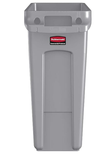 Rubbermaid Commercial Products Slim Jim Trash/Garbage Can with Venting Channels, 16-Gallon, Gray, for Kitchen/Office/Workspace, Pack of 4