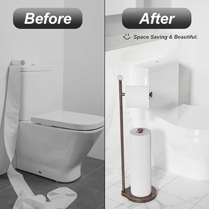 KASUNTO Toilet Paper Holder for Bathroom, Heavy Weighted Metal Free Standing Toilet Paper Storage with Crystal Ball, Toilet Paper Stand for Bathroom Accessories, Oil Rubbed Bronze [Holds MEGA Rolls]