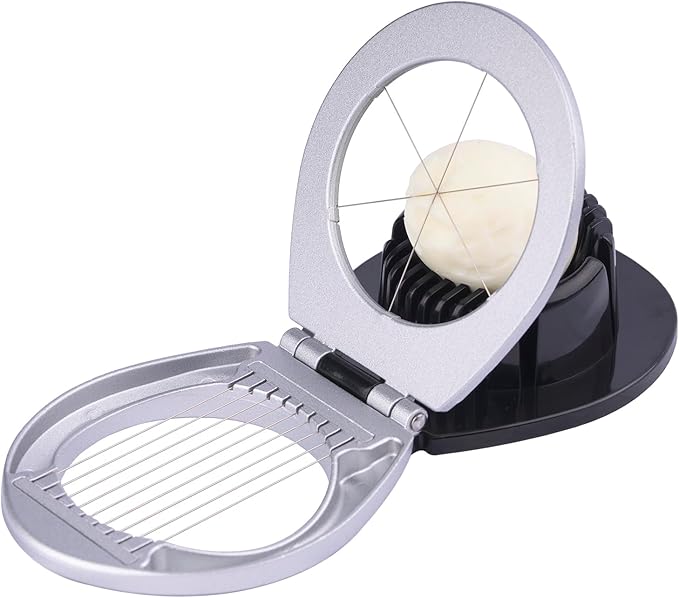 Egg Slicer for Hard Boiled Eggs Heavy Duty, Egg Cutter with Stainless Steel Wire in 2 Ways for Strawberry Soft Fruit Food Silver