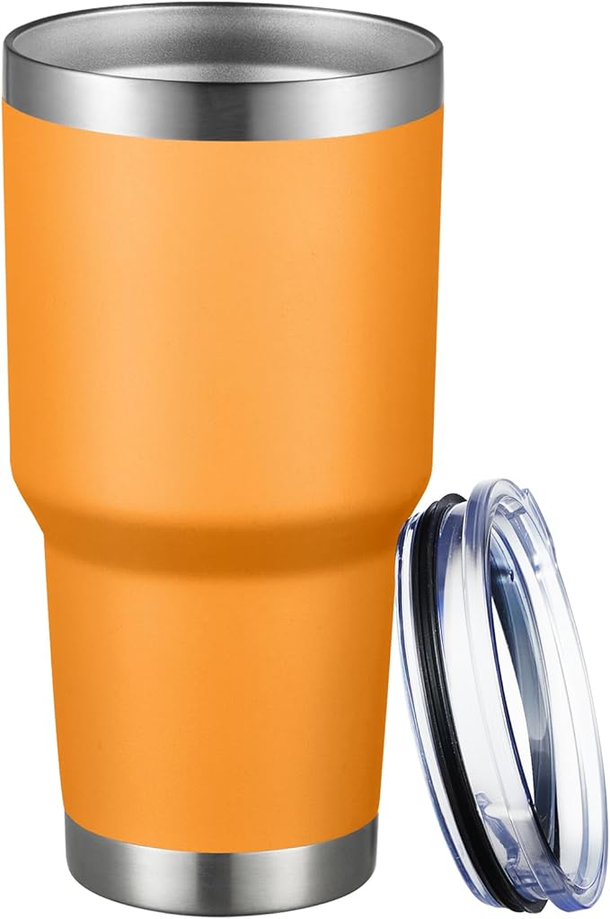 MEWAY 30oz Tumbler Double Wall Vacuum Insulated Travel Mug, Stainless Steel Tumbler with Lid, Durable Powder Coated Insulated Coffee Cup for Cold & Hot Drinks (Orange,1 PACK)
