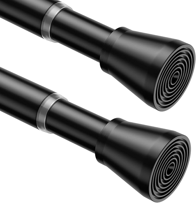 AIZESI Spring Tension Rods Adjustable Tension Curtain Rod Small Tension Rod No Drilling Expandable Spring Loaded Curtain Tension Rod（Black,36" to 63"-2Pcs)