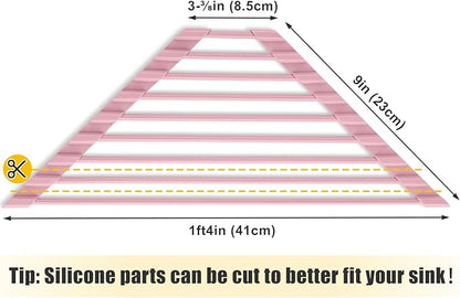 Tomorotec Compact Silicone-Coated Triangle Dish Drying Rack for Sink Corner - Foldable Stainless Steel Over-The-Sink Organizer and Storage Shelf (Pink)