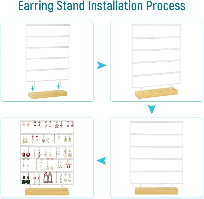 Earring Holder Organizer, 5-Tier Earring Organizer with 60-Pair Capacity, Wooden Base Metal Earring Display, Jewelry Storage & Display for Home Store, Suitable for Women