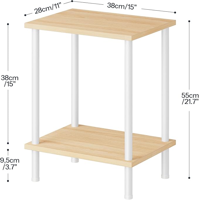HOOBRO End Table, Small Side Table, Nightstand with 2-Layer Storage Shelves, Sofa Table for Small Spaces, Living Room, Bedroom, Stable Frame, Easy Assembly, Natural and White WN09BZ01