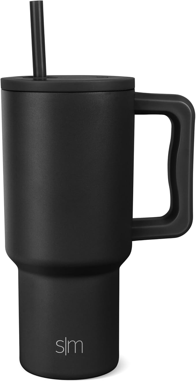 Simple Modern 30 oz Trek Tumbler with Handle and Straw Lid | Cup Holder Friendly Insulated Stainless Steel Travel Mug | Midnight Black