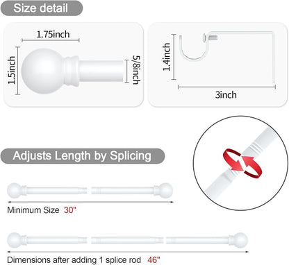 Thestoa Curtain Rods for Windows 30-46 Inch, 5/8" White Curtain Rods, Stainless Steel Small Curtain Rod for Bedroom, Living Room,Kitchen,Farmhouse, Outdoor Curtain rod White