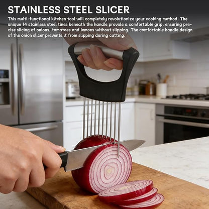 Onion Holder & Slicer Set, Kitchen Scallion Onion Cutter, Kitchen Herb Cutter, Scallion Shredding Tool, Chopper for Slicing of Tomatoes, Avocados, Eggs and Other Vegetables