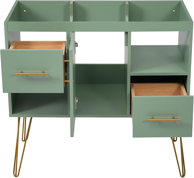 Sleek 36'' Green Bathroom Vanity – Modern Freestanding Cabinet with 2 Drawers & Dual Storage Compartments, Perfect for Stylish Bathroom Organization!（NOT Include Basin