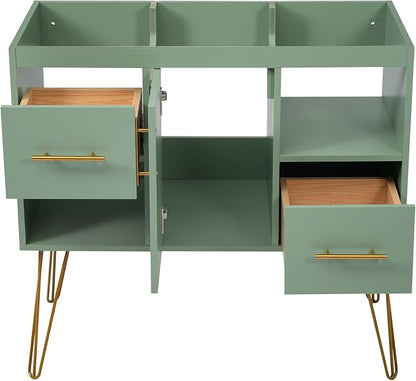 Sleek 36'' Green Bathroom Vanity – Modern Freestanding Cabinet with 2 Drawers & Dual Storage Compartments, Perfect for Stylish Bathroom Organization!（NOT Include Basin