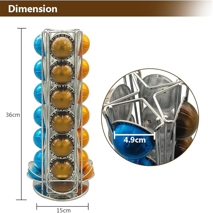 Miuly Coffee Capsule Holder For Nespresso Vertuoline, Coffee Capsule Stands Rotating Pod Rack holds 28 Nespresso Vertuo Pods, Silver