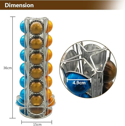 Miuly Coffee Capsule Holder For Nespresso Vertuoline, Coffee Capsule Stands Rotating Pod Rack holds 28 Nespresso Vertuo Pods, Silver