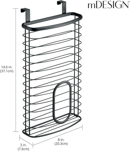 mDesign Steel Hanging Cabinet Storage Organizer Holder for Kitchen, Pantry - Holds Plastic, Sandwich, Garbage, Grocery and Trash Bags; Wrap, Foil, Pack - Spira Collection - Black