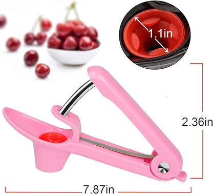 Cherry Pitter Tool Pit Remover, Cherry Core Remover Tool with Space-Saving Lock Design, Heavy-Duty Cherry Pit Remover for Kids/Making Cherry Jam (Pink)