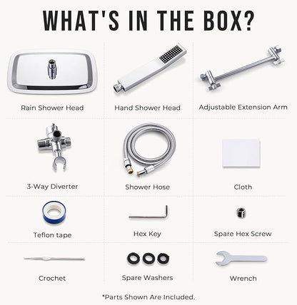 G-Promise All Metal 16 Inch Dual Square Shower Head with Handheld Spray Combo, Rain Shower Head, Adjustable Extension Arm, 3-Way Diverter, 71 Inch Extra Long Hose - A Bathroom Upgrade (Chrome)