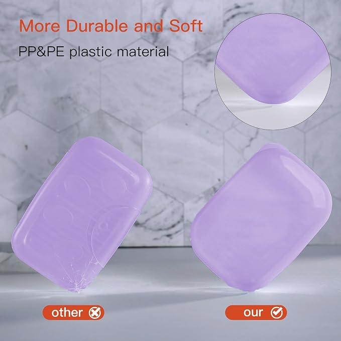 Quatish Leakproof Soap Dish with Lid & Draining Layer, Shatterproof Travel Bar Soap Holder Case Container, Portable Travel Size Toiletries Essentials for Camping, Gym, Bathroom, Clear Purple