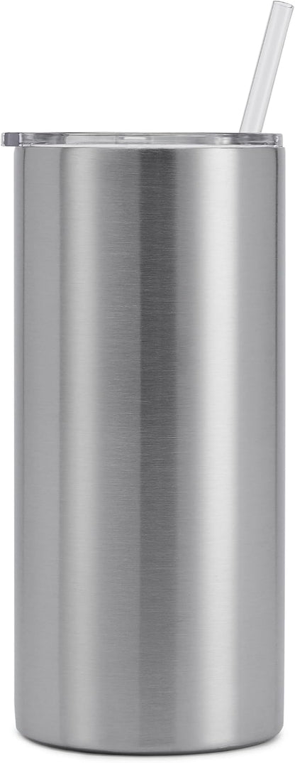 makerflo 20 oz Thick Stainless Steel Tumbler Pack of 25 with Lid & Straw | Craft-Ready for DIY Gifts & Personalization (Sublimation, Epoxy, UV DTF, Vinyl, and Laser Engraving)