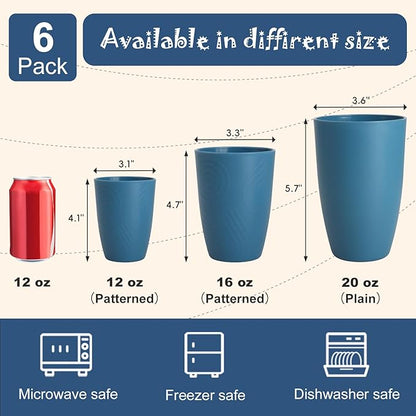 Wheat Straw Cups, Plastic Cups Reusable, Unbreakable Drinking Glasses Set of 6, Plastic Cups for Kitchen Camping Outdoor, 16 OZ Dishwasher Safe Tumblers & Water Glasses, Multi