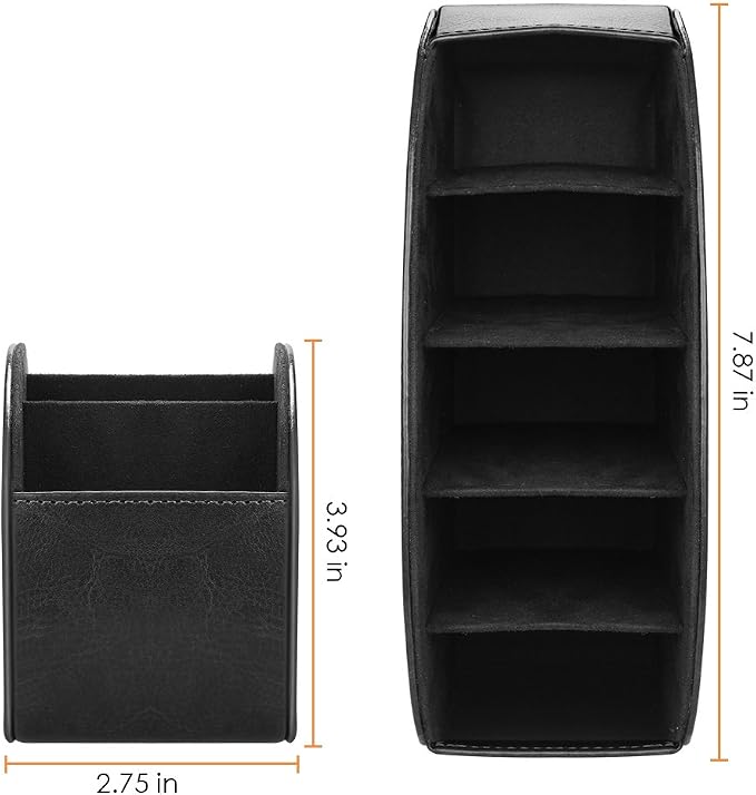 SITHON Remote Control Holder with 5 Compartments - PU Leather Remote Caddy Desktop Organizer Store TV, DVD, Blu-Ray, Media Player, Heater Controllers, Black