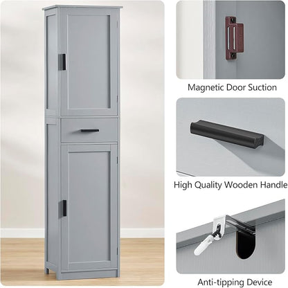 usikey 67“ Tall Bathroom Cabinet, Storage Cabinet with 4 Shelves & 2 Doors, Narrow Storage Cabinet for Bathroom, Living Room, Home Office, Greige UNSNG040G