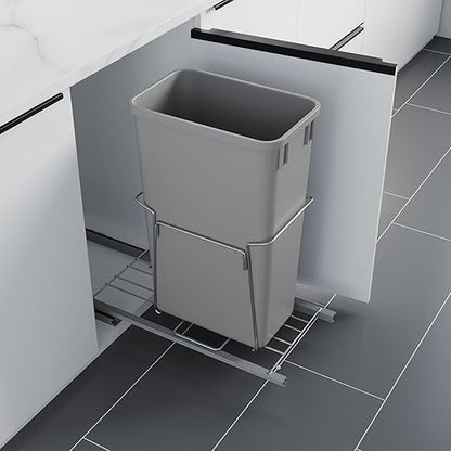 Dowell B15 Aluminum Base Wastebasket Pullout with Door Mount and 35Qt/9Gal Plastic Bin (4012 0115+35)