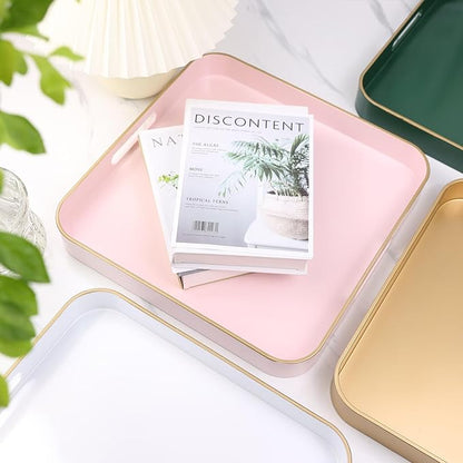 Green Square Decorative Tray with Handles, 13"*13" Versatile Serving Tray for Coffee Table, Ottoman, Ideal for Serving, Displaying, Organizing