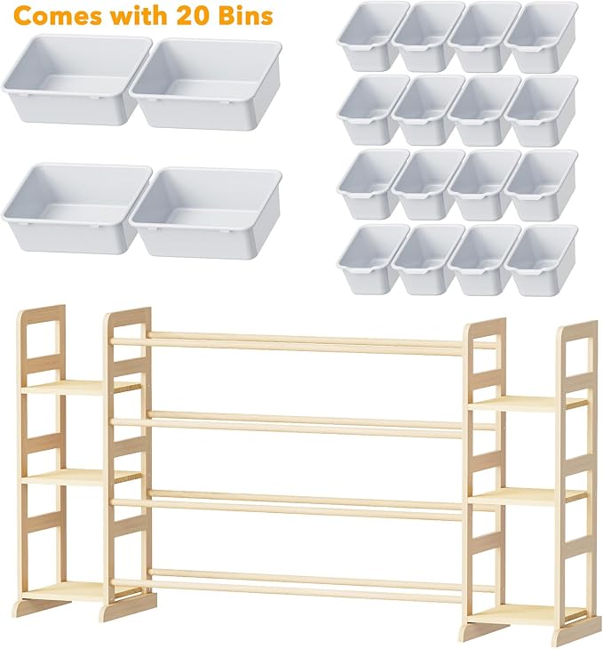 SpaceAid Toy Storage Organizer with 6 Shelves and 20 Bins, Toy Organizers Storage Bookshelf, Kids Bin Shelf Toys Box Bookcase for Bedroom Playroom Organization Room Decor, Neutral Gray