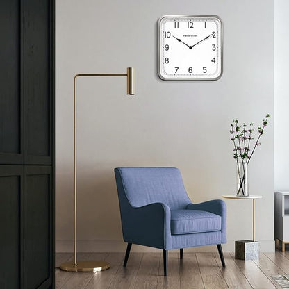 Presentime & Co 16" Anton Vintage Square Clock, Silent No Ticking, Wall & Mantel 2 in 1 Clock, Desk and Shelf Clock, Tabletop Décor, Modern Silver Color