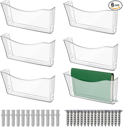 6 Pcs Clear Plastic Wall Folders Acrylic File Holder, 13.4x6.9 Inch Single Acrylic Wall File Organizer for Office and Home