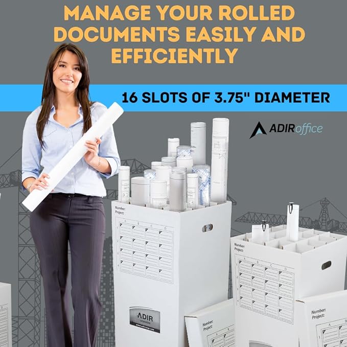 Adir Cardboard Roll File Storage Organizer - Vertical File Sorter - Blueprint, Poster, Plans, Gift Wrap, And Map Holder Station-16 Slots (for Rolls up to 25 Inches Long)