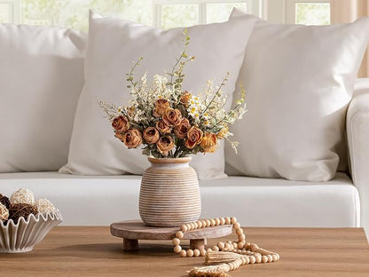 Ceramic Rustic Vase, Small Flower Farmhouse Vases Home Decor, 6“ Terracotta Pottery Decorative Pampas Vase for Table Living Room Entryway Mantel Bookshelf Bedroom Bathroom Kitchen-Yellow