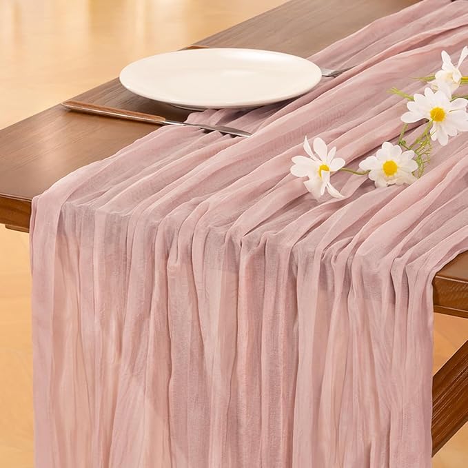 Socomi Pink Cheesecloth Table Runner Valentines Day Spring Boho Rustic Gauze Farmhouse 120 inch 10FT Cheese Cloth for Wedding Party Baby Shower Birthday Home Decor Holiday Decorations