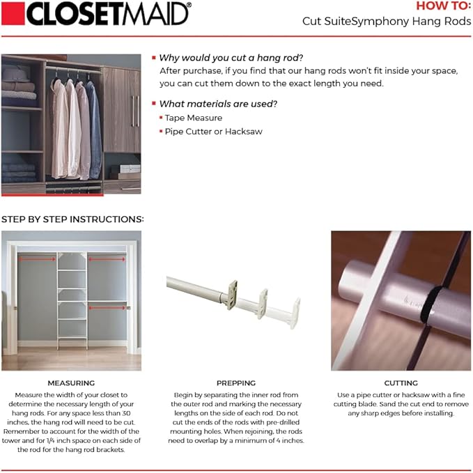 ClosetMaid SuiteSymphony Wood Closet Organizer Kit with Tower, 3 Hang Rods, Top Shelves, 4 Drawers, Modern Adjustable, Fits Spaces 6-10 ft. Wide, Natural Grey