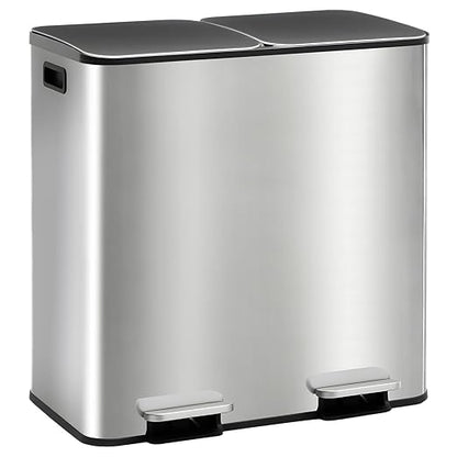 DUMOS 2 x 10.5 Gallon Kitchen Trash Can with Lid, Stainless Steel Garbage Can with Soft-Close Lid & Removable Inner Buckets, Dual Compartment Step-on Waste Bins for Kitchen, Home Office