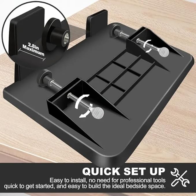 Bedside Shelf for Dorm Room Bunk Bed & Top Bunk, College Dorm Room Essentials, Bedside Caddy, Clip on Floating Desk Tray, Bed Side Table Storage, Loft Nightstand Decor - Cable Catch, Black